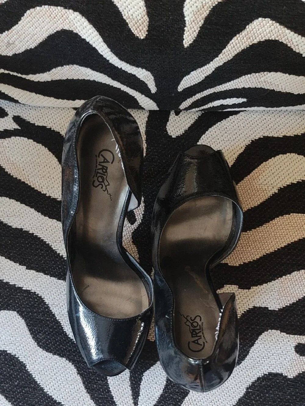 Carlos by Carlos Santana Black Patent Peep-Toe Stiletto Heels